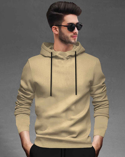 Tracksuit For Men Beige Hooded Full Sleeve T-shirt Black Plain Trackpant