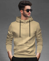 Tracksuit For Men Beige Hooded Full Sleeve T-shirt / Black Plain Trackpant