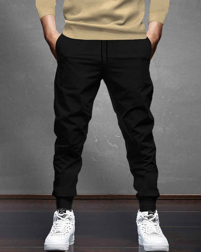 Tracksuit For Men Beige Hooded Full Sleeve T-shirt Black Plain Trackpant