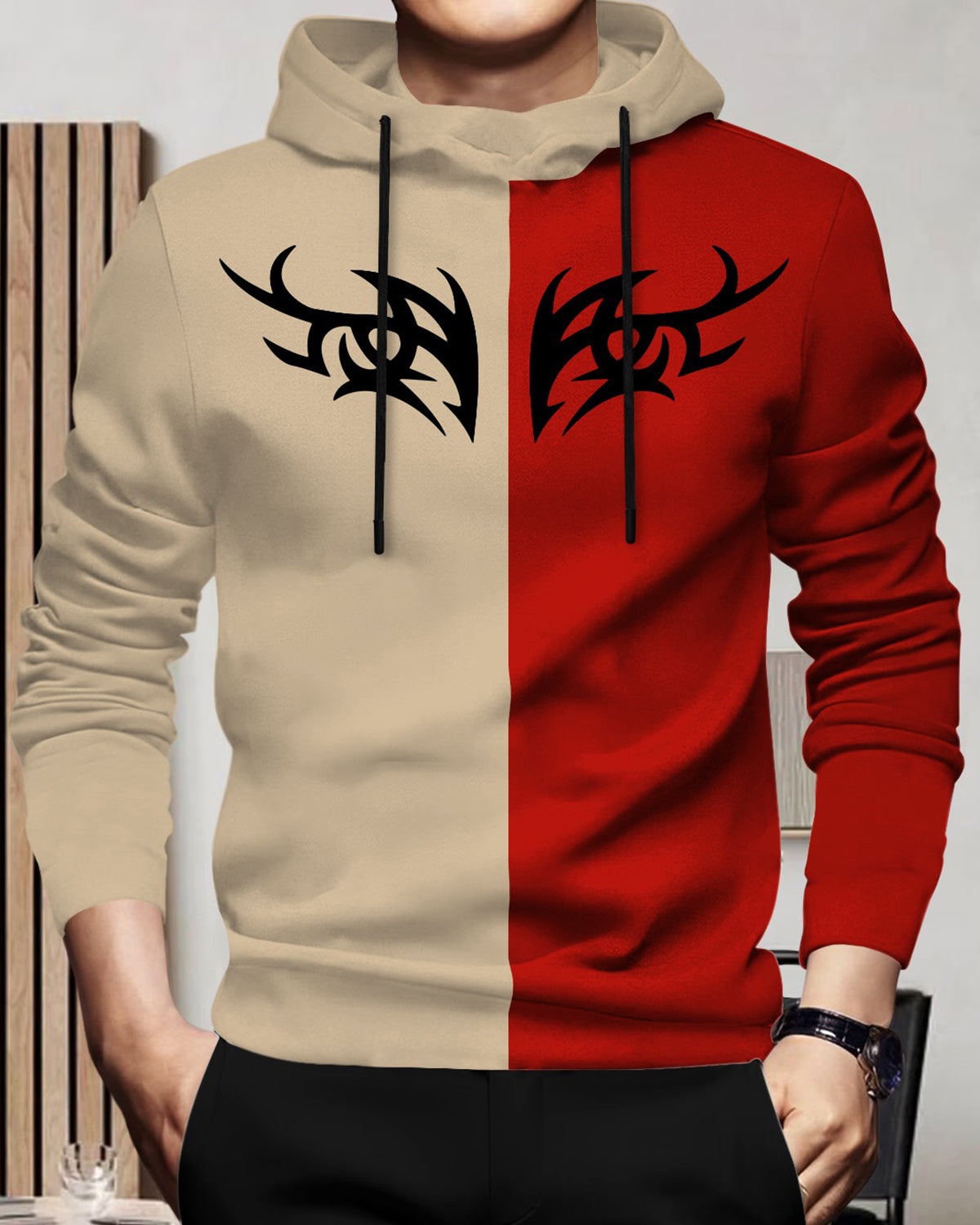 Mens Full Sleeve Hooded Neck Dual Color Printed T-shirt - 7 Variants