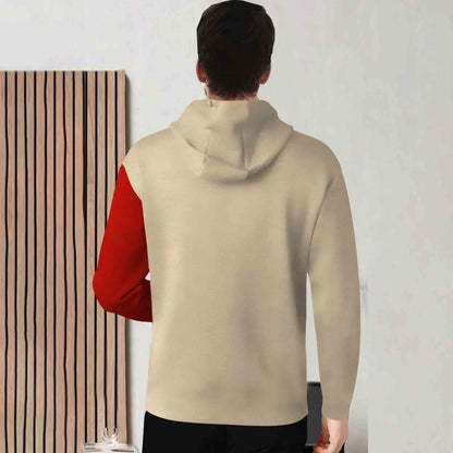 Mens Full Sleeve Hooded Neck Dual Color Printed T-shirt Beige & Red