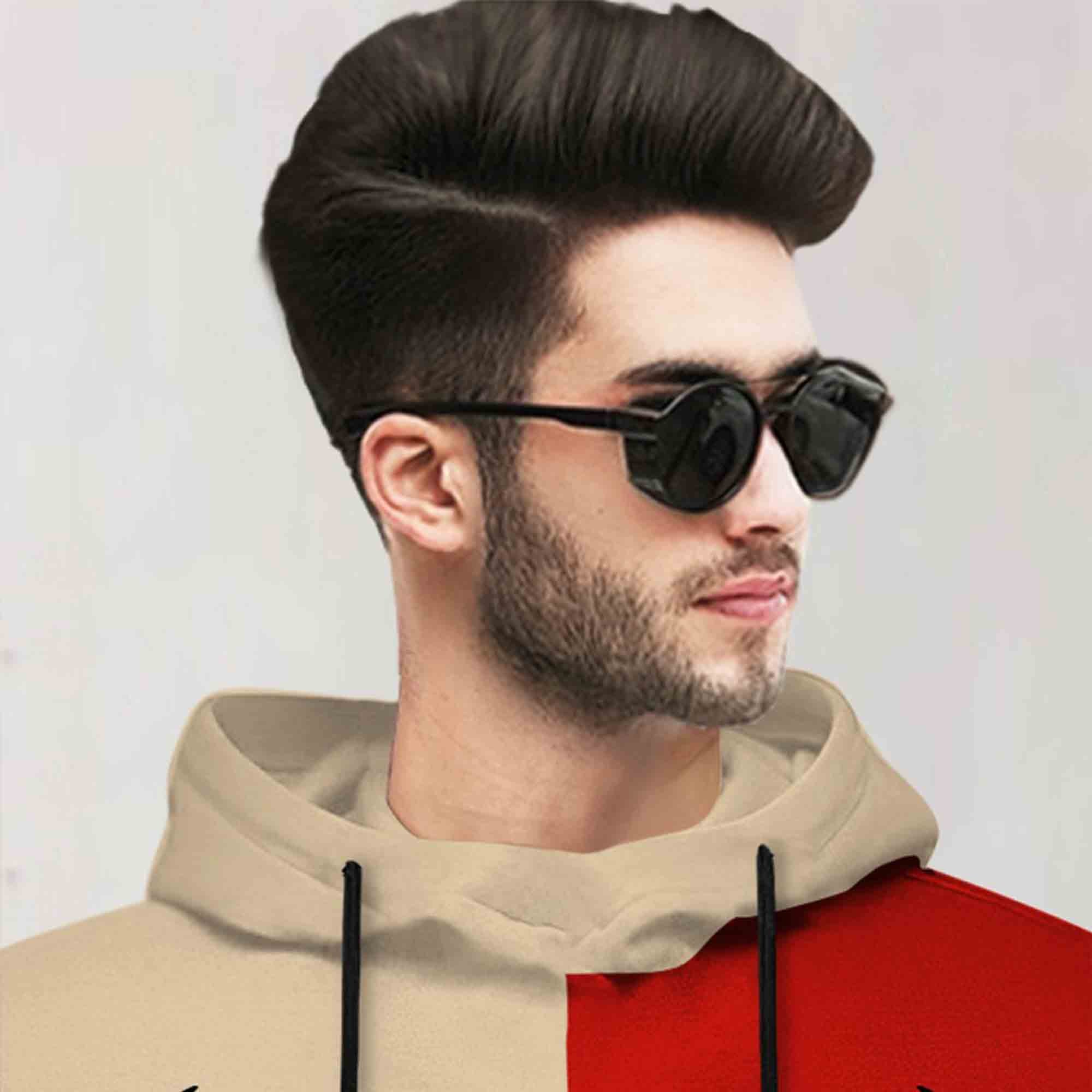 Mens Full Sleeve Hooded Neck Dual Color Printed T-shirt Beige & Red