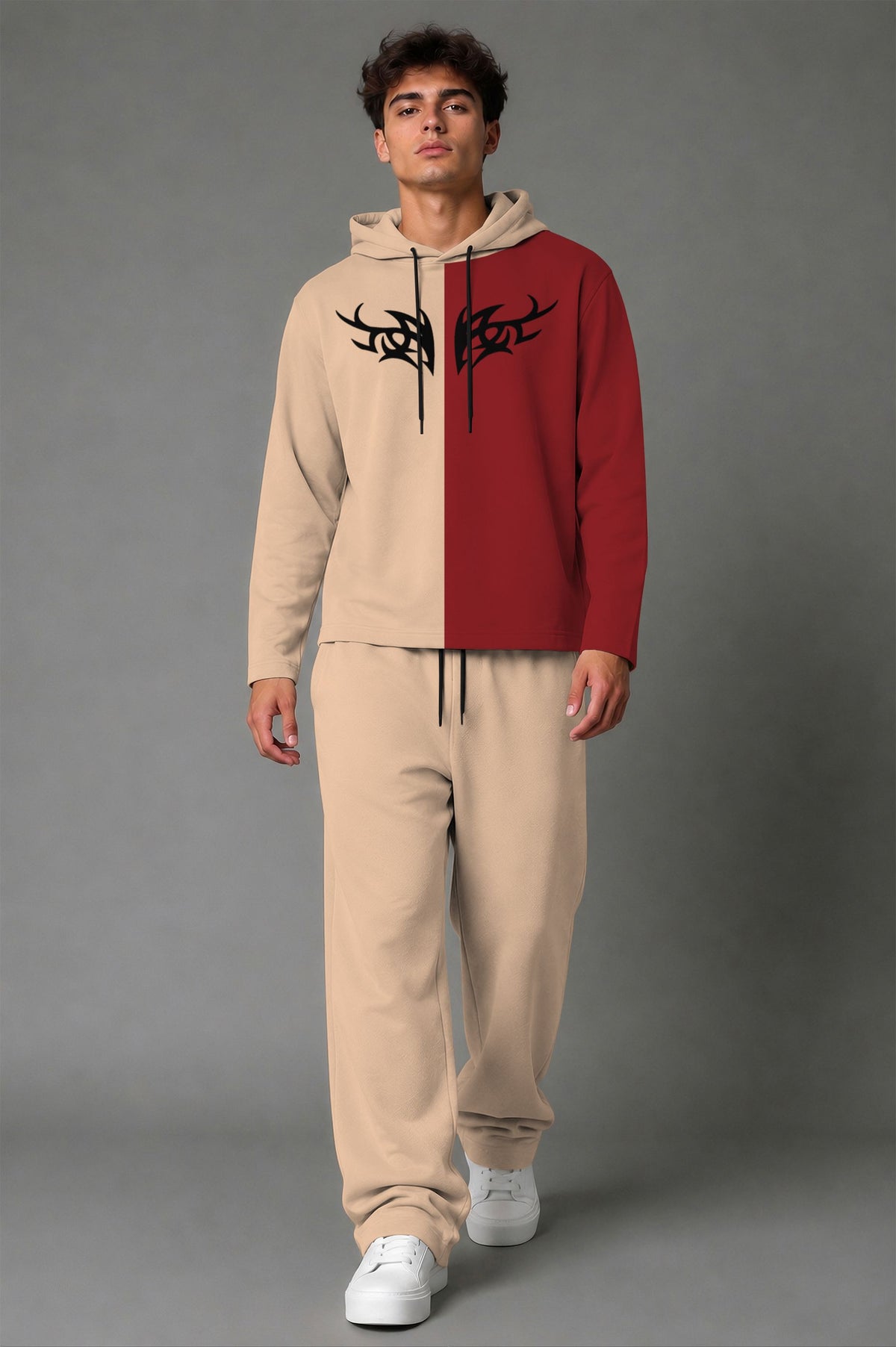 Outfit Set Plain Dual hooded Tshirt - Plain Loose Fit Trackpants