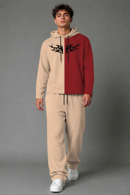 Outfit Set Plain Dual hooded Tshirt - Plain Loose Fit Trackpants