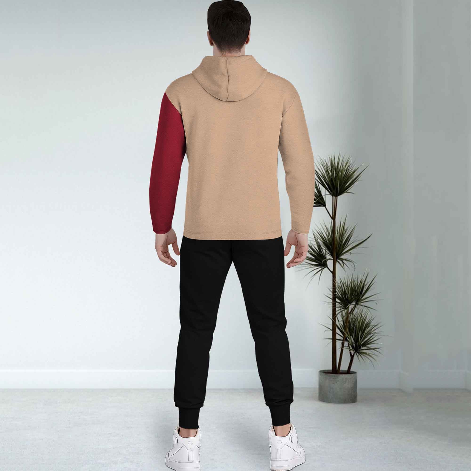 Dual Color Beige T-shirt With Matching TrackPant Hoodie Tracksuit