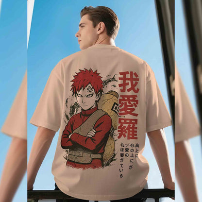 Mens NARUTO Anime Back Printed Beige Oversized Tshirt