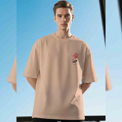 Mens NARUTO Anime Back Printed Beige Oversized Tshirt