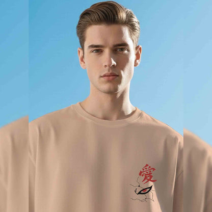 Mens NARUTO Anime Back Printed Beige Oversized Tshirt