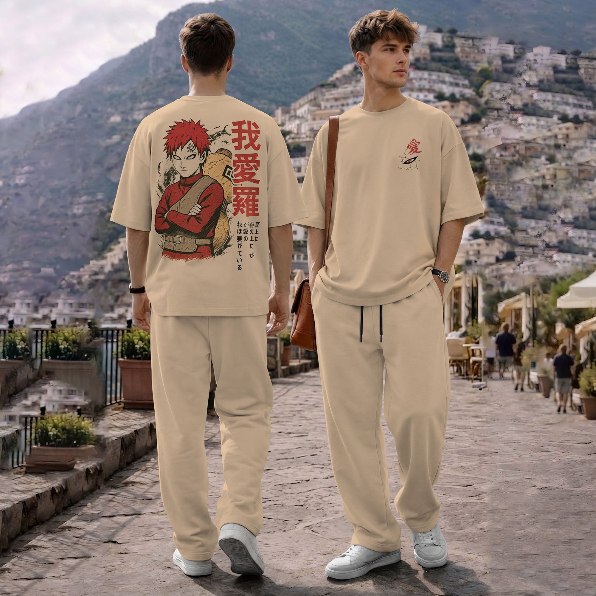 Men Tracksuit Oversized Back Printed Tshirts Loose Fit Plain Trackpants