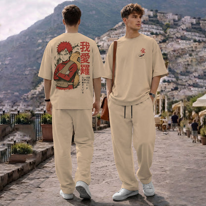 Men Tracksuit Oversized Back Printed Tshirts Loose Fit Plain Trackpants