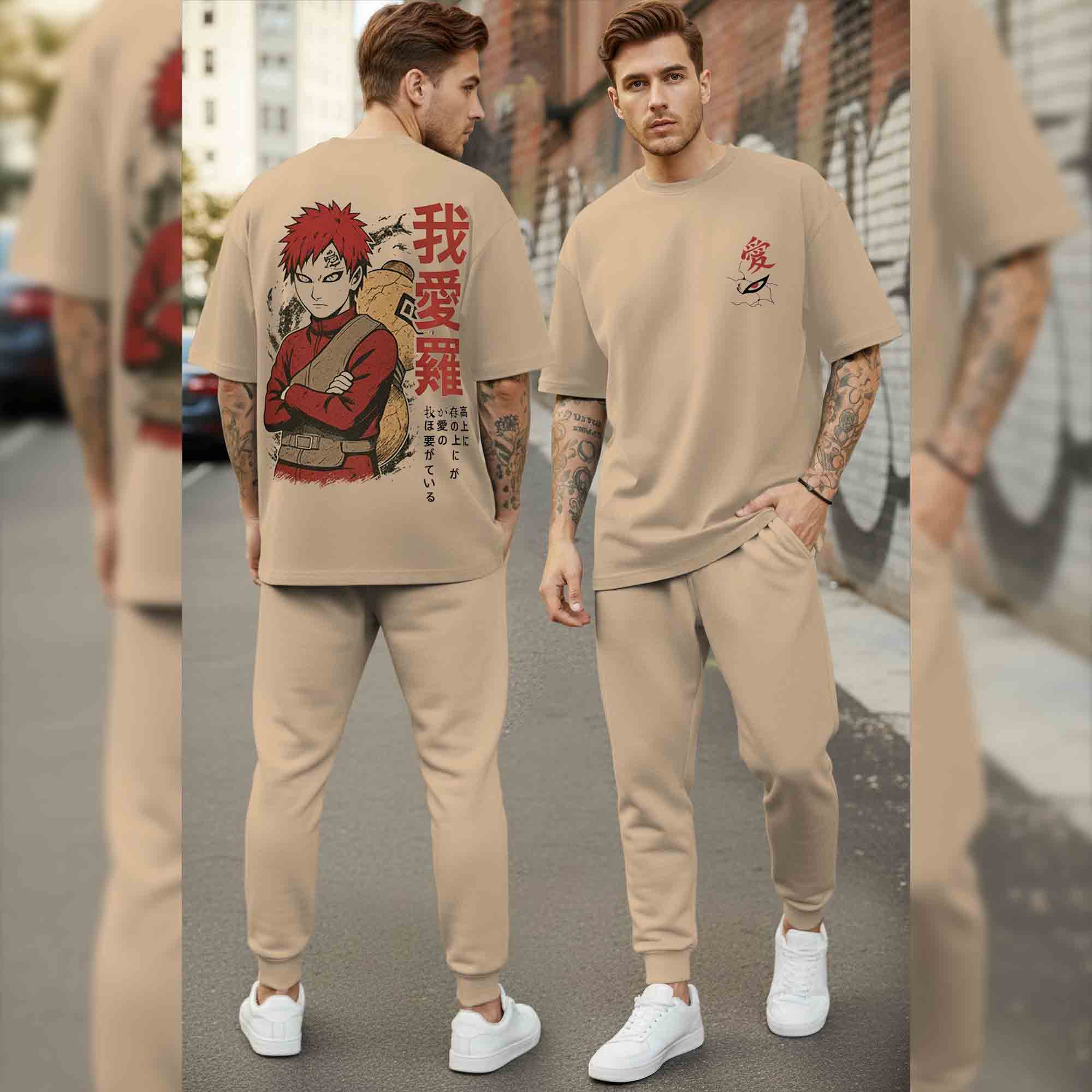 Men Outfit Set - Oversized Printed T shirts & Plain Track Pants - 11 Variants