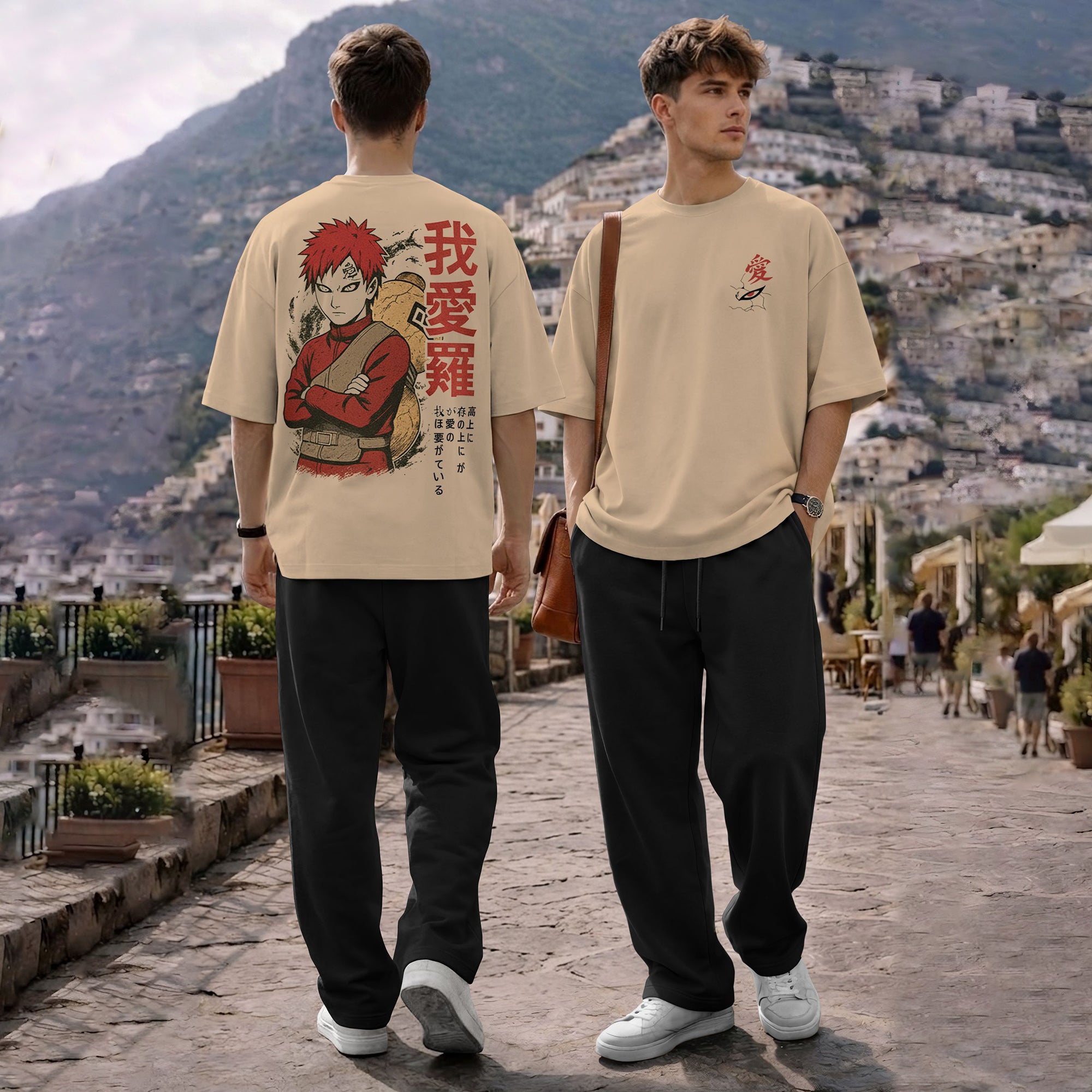 Men Tracksuit Oversized Back Printed Tshirts Loose Fit Plain Trackpants