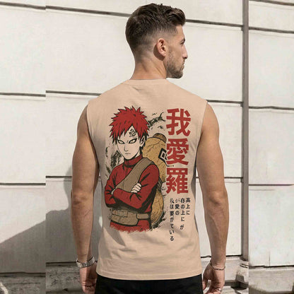 Men Graphic Design Back Printed Vest Beige