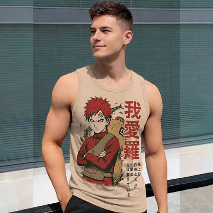 Men Scoop Neck Graphic Design Printed Vest Beige