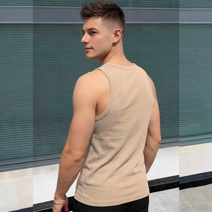 Men Scoop Neck Graphic Design Printed Vest Beige