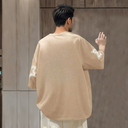 Men Oversized 'Los Angeles' Printed Tshirt Beige