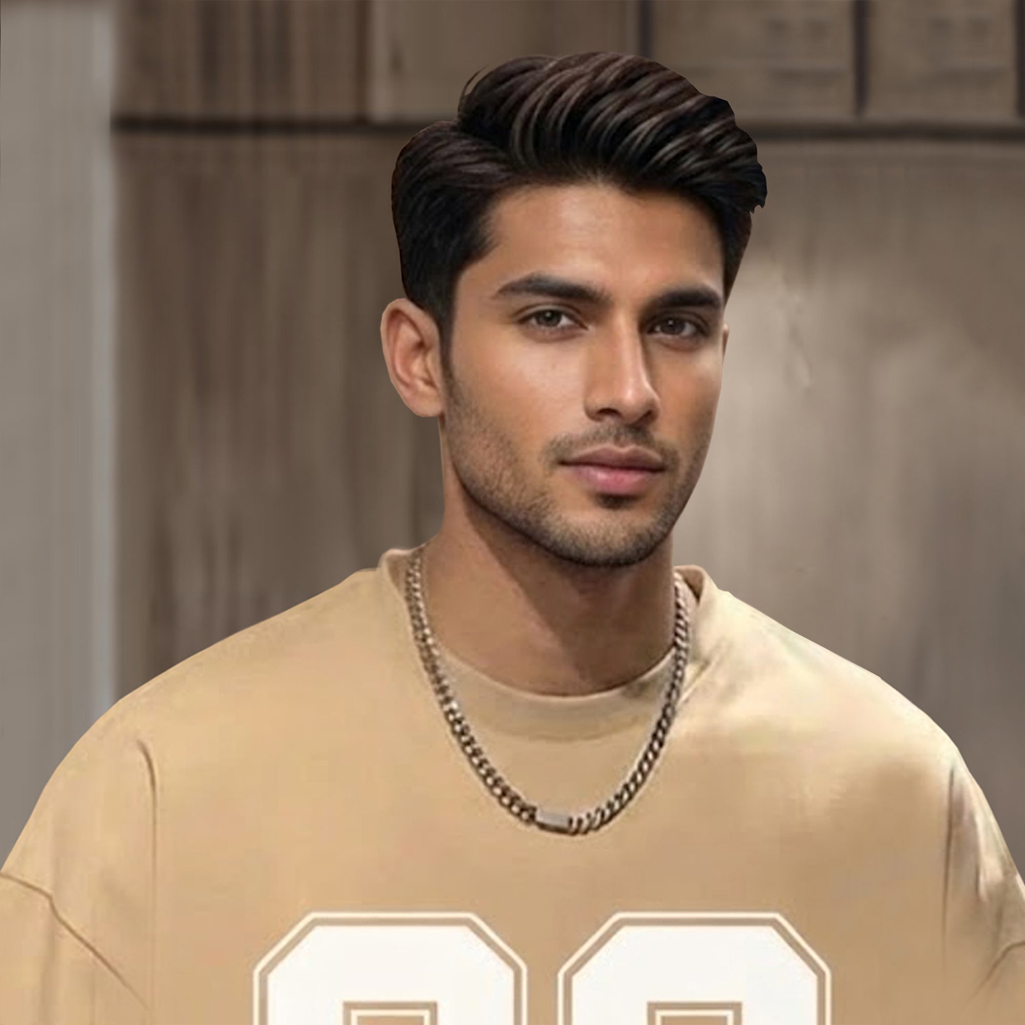 Men Oversized 'Los Angeles' Printed Tshirt Beige
