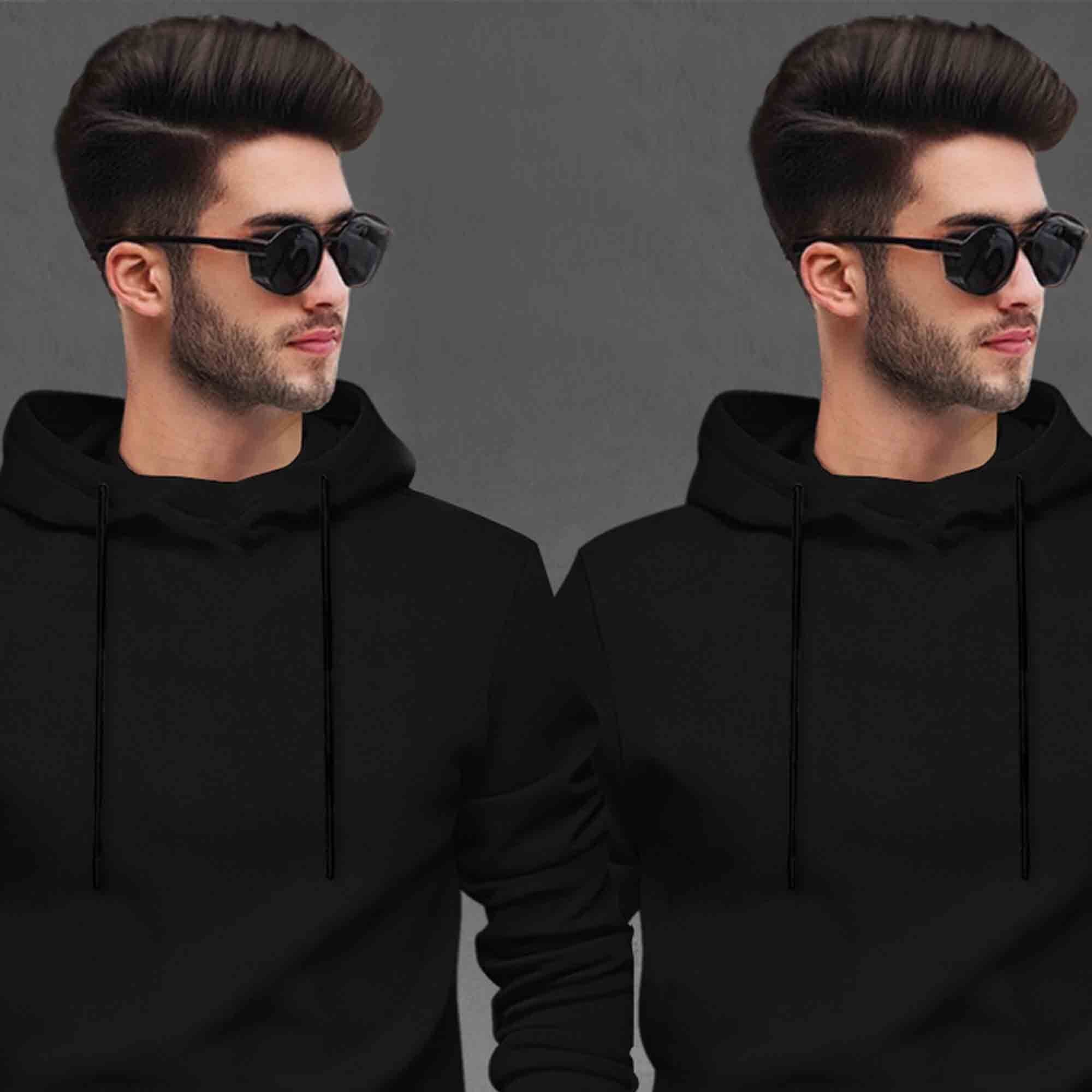 (Pack Of 2) Tracksuit Black Hooded T-shirts Matching Trackpants