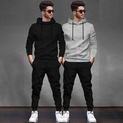 (Pack Of 2) Tracksuit Black & Grey Hooded T-shirts / Matching Trackpants