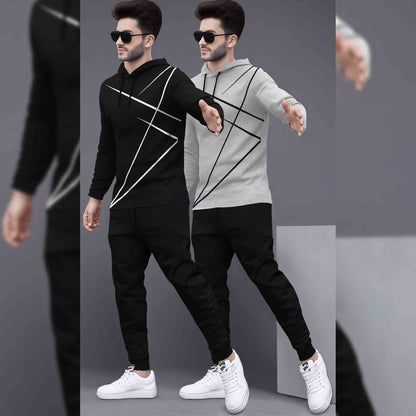 (Pack Of 2) Printed Tracksuit For Men Black & Grey