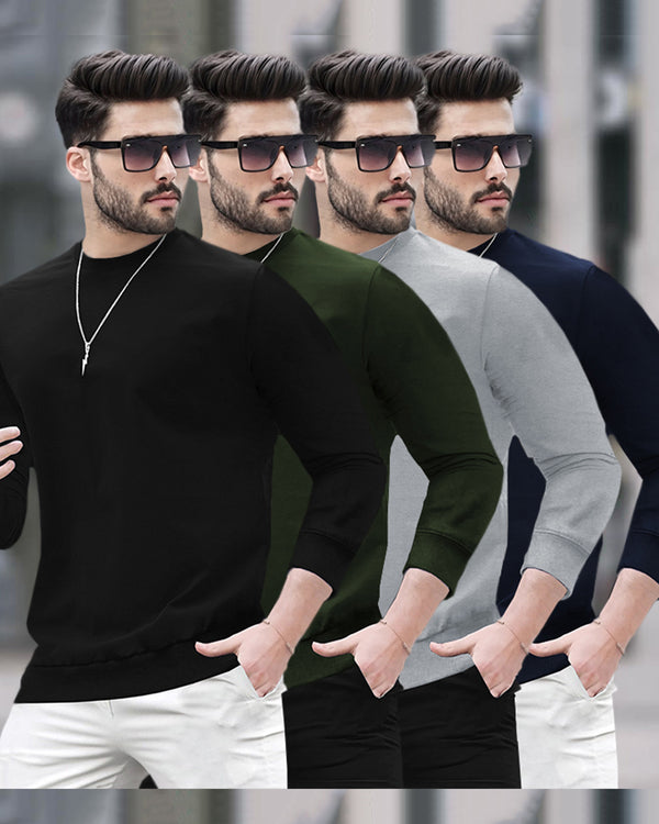 Mens Round Neck Full Sleeve Plain T-shirts (Pack Of 4)