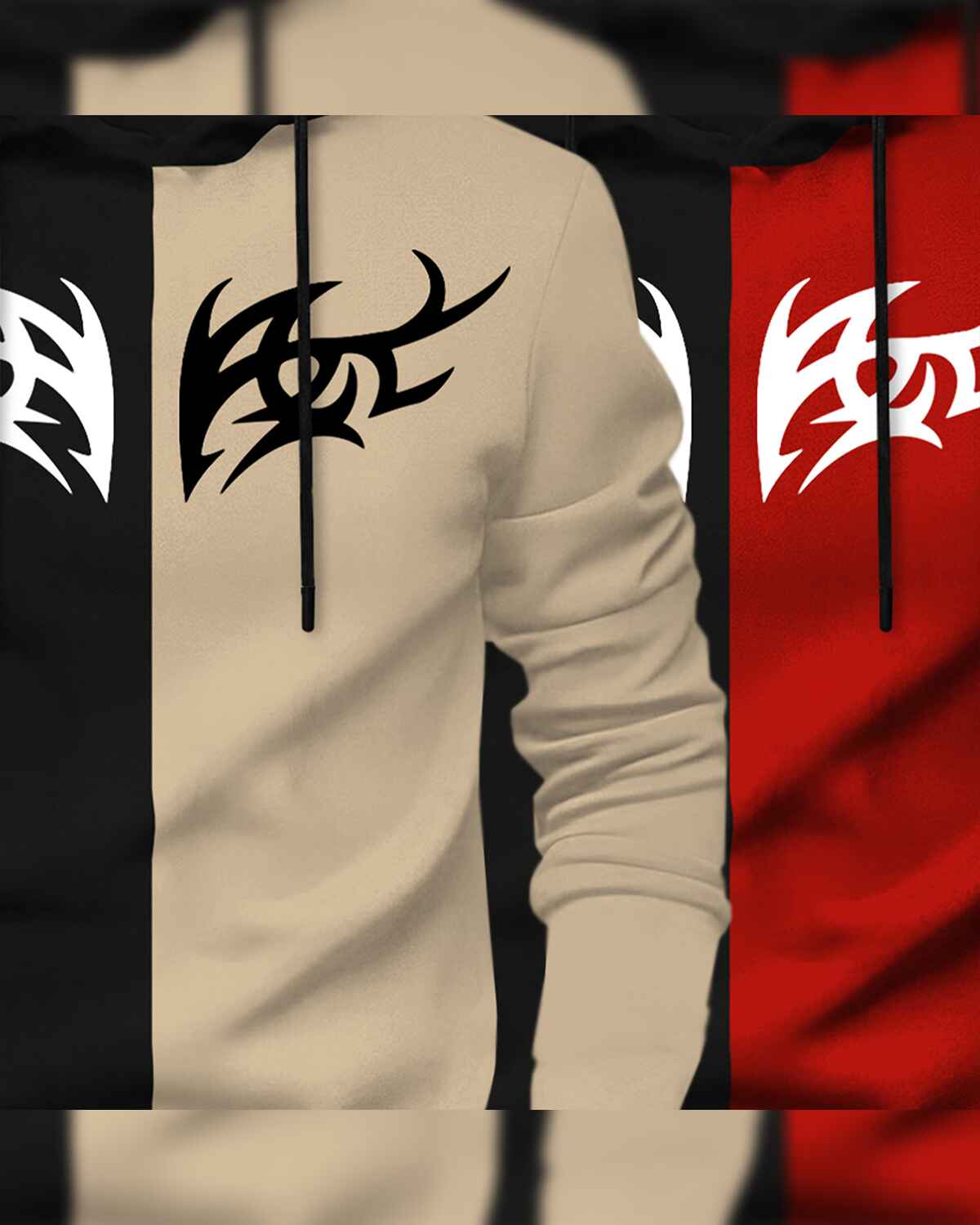 Pack Of 2 Full Sleeve Dual Color Printed Hooded T-shirts 7 Variants