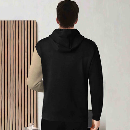 Mens Full Sleeve Hooded Neck Dual Color Printed T-shirt Black & Beige