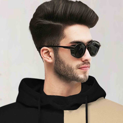 Mens Full Sleeve Hooded Neck Dual Color Printed T-shirt Black & Beige