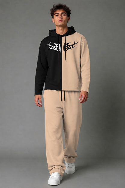 Outfit Set Plain Dual hooded Tshirt - Plain Loose Fit Trackpants