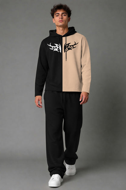 Outfit Set Plain Dual hooded Tshirt - Plain Loose Fit Trackpants
