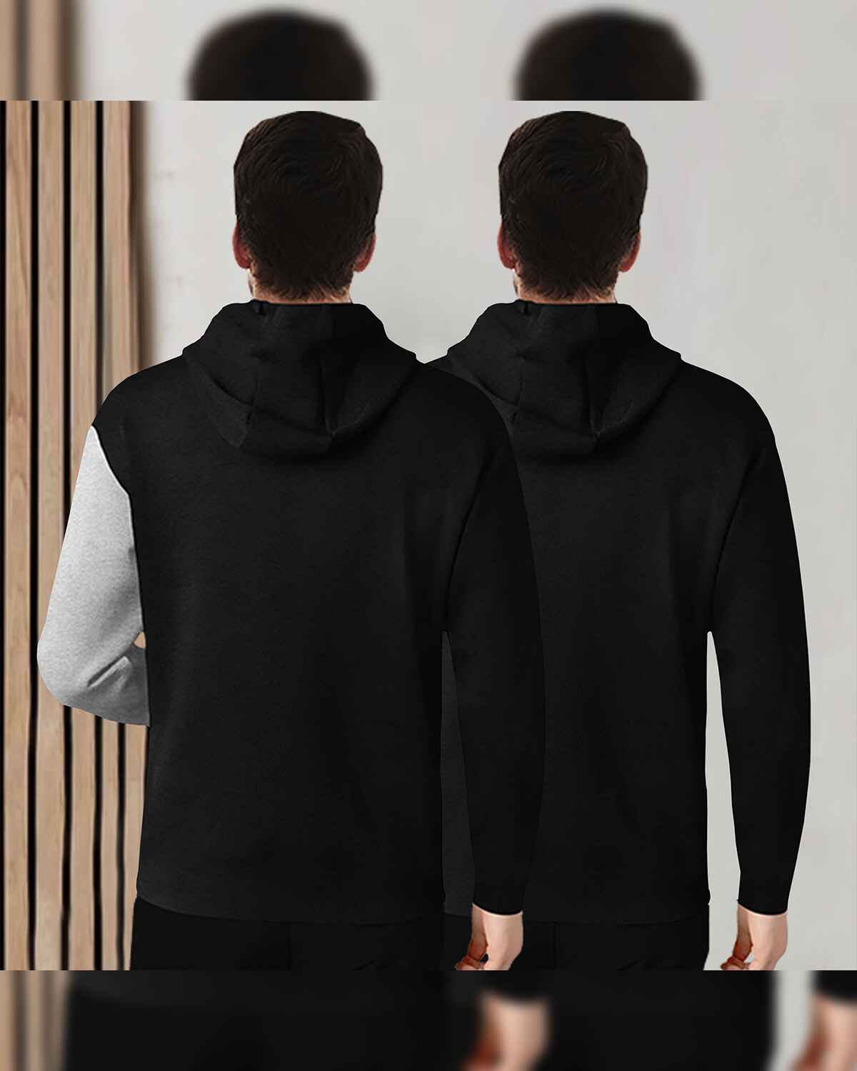 (Pack Of 2) Mens Printed Hooded Full Sleeve T-shirt Black & Olivegreen