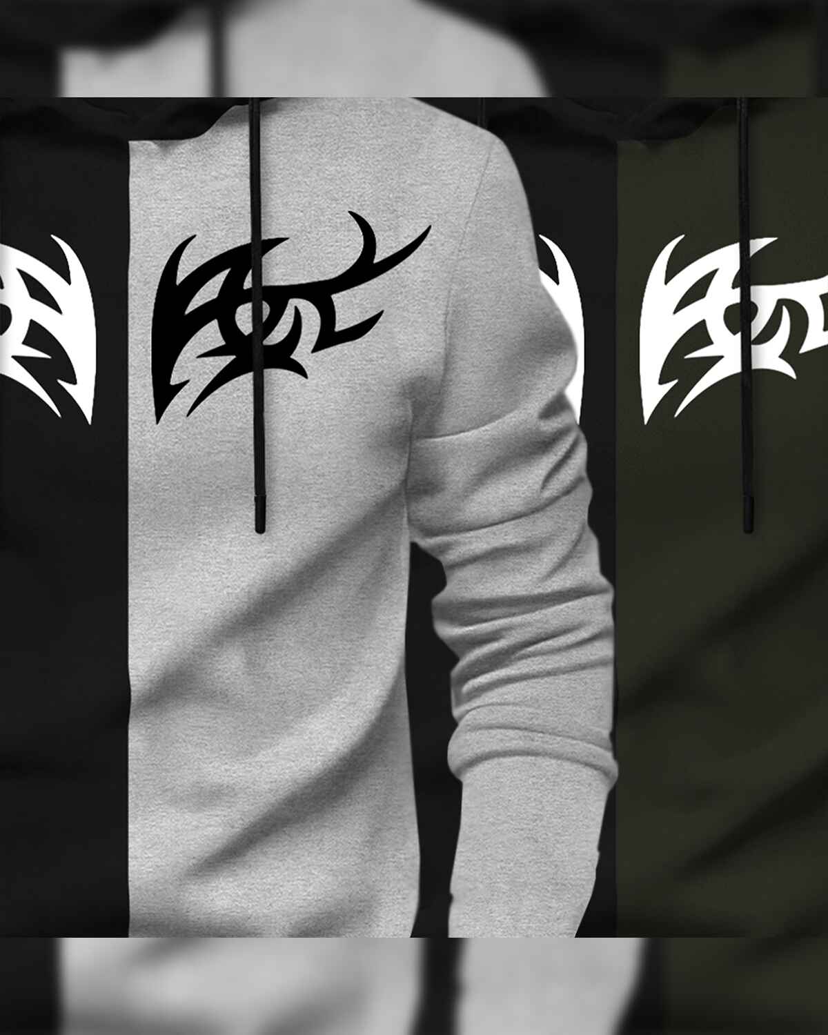 (Pack Of 2) Mens Printed Hooded Full Sleeve T-shirt Black & Olivegreen