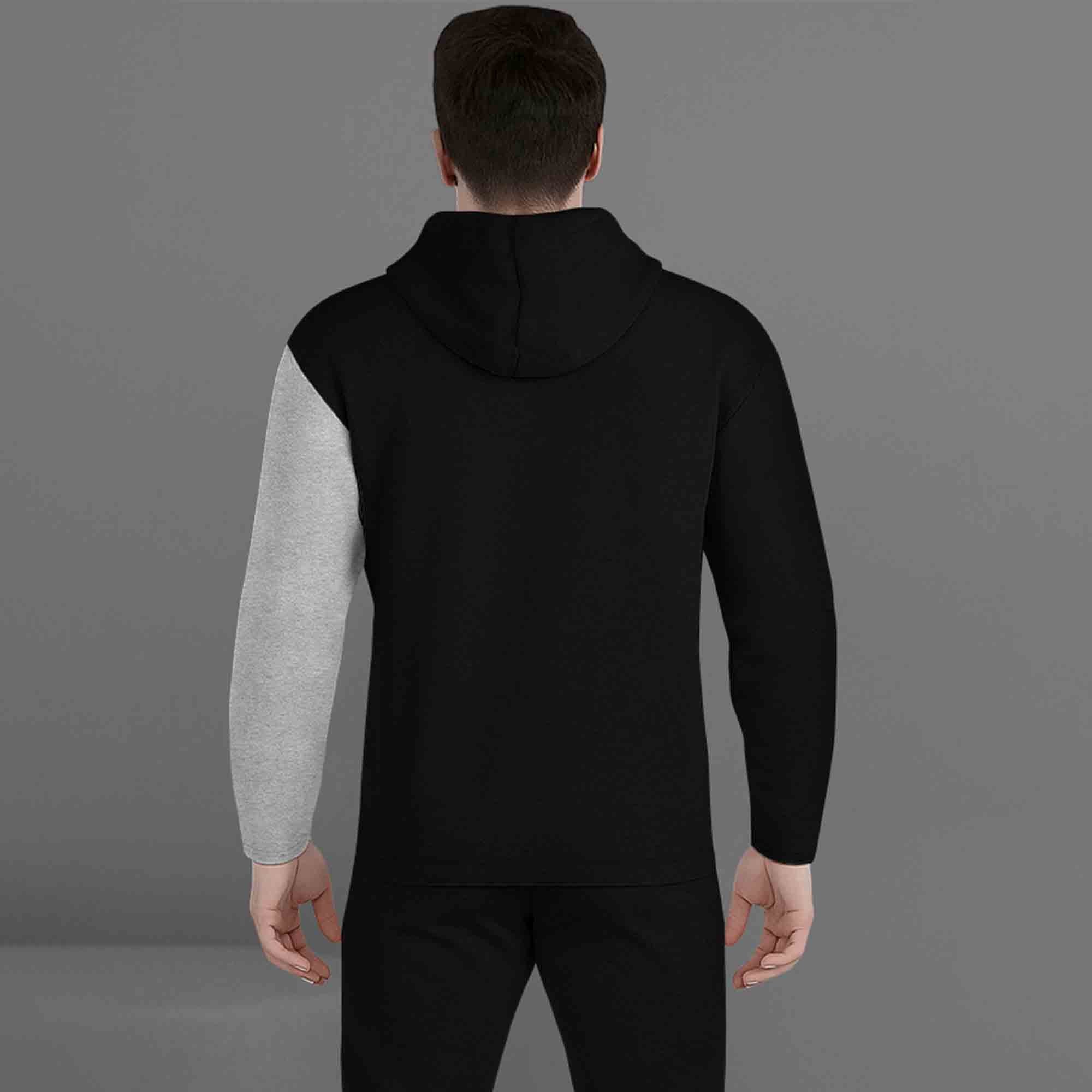 Mens Full Sleeve Hooded Neck Dual Color Printed T-shirt / Black & Grey