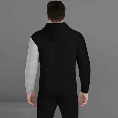 Mens Full Sleeve Hooded Neck Dual Color Printed T-shirt / Black & Grey
