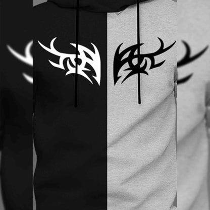 Mens Full Sleeve Hooded Neck Dual Color Printed T-shirt / Black & Grey