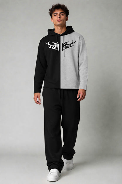 Outfit Set Plain Dual hooded Tshirt - Plain Loose Fit Trackpants