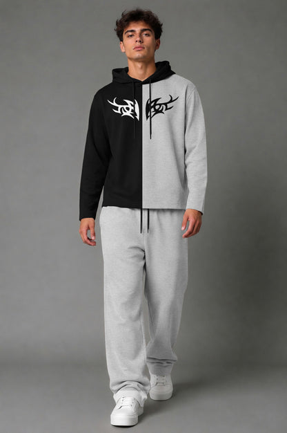 Outfit Set Plain Dual hooded Tshirt - Plain Loose Fit Trackpants