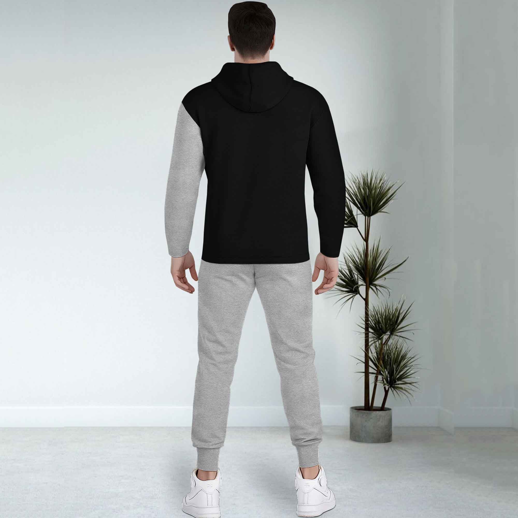 Dual Color Black & Grey T-shirt With Matching Grey TrackPant Hoodie Tracksuit