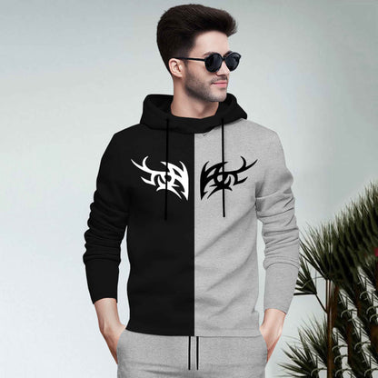Dual Color Black & Grey T-shirt With Matching Grey TrackPant Hoodie Tracksuit