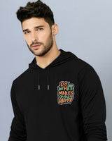 MEN BLACK PRINTED HOODED BLACK T-shirt