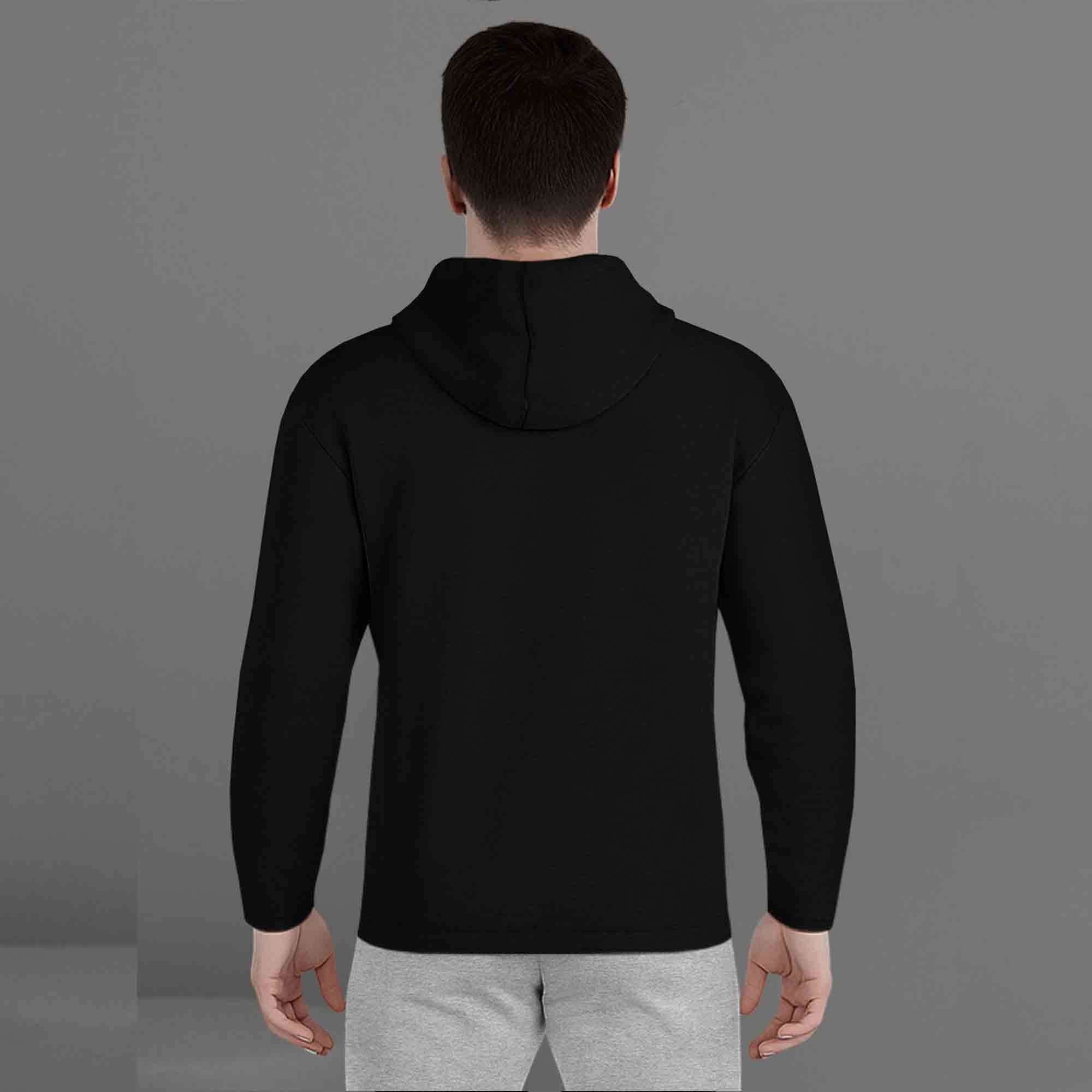 Mens Black Full Sleeve Plain Hooded T-shirt