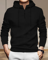 Mens Black Full Sleeve Plain Zip Hooded T-shirt