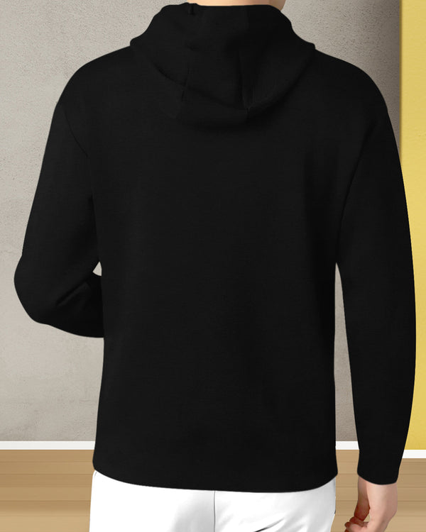 Mens Black Full Sleeve Plain Zip Hooded T-shirt