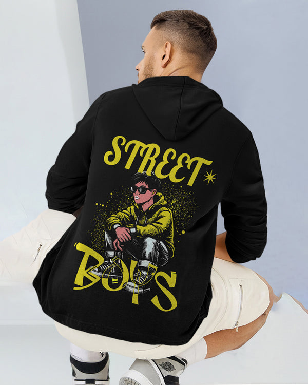 MEN BLACK PRINTED HOODED BLACK T-shirt