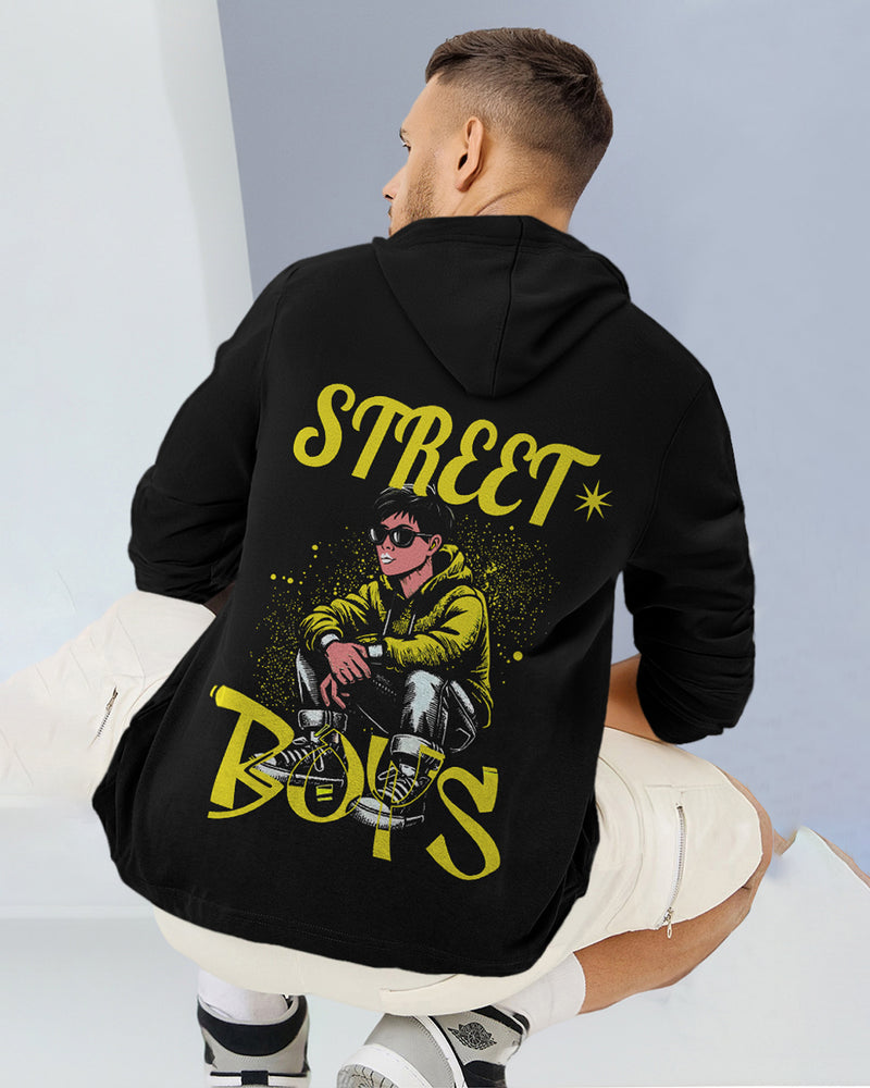 MEN BLACK PRINTED HOODED BLACK T-shirt