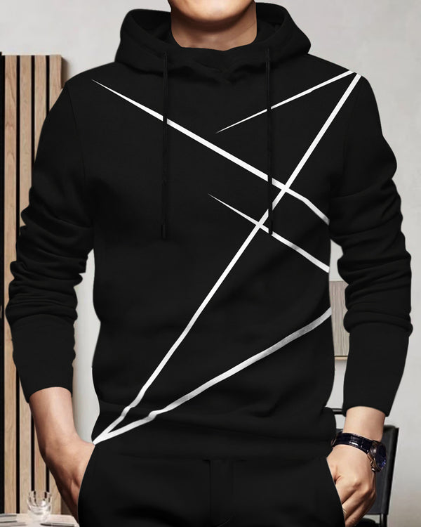Mens Full Sleeve Hooded Neck Printed T-shirt Black