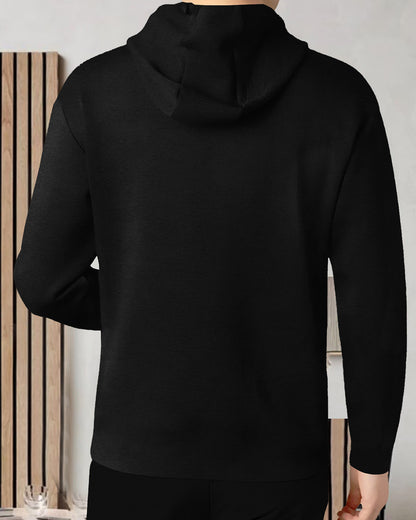 Mens Full Sleeve Hooded Neck Printed T-shirt Black
