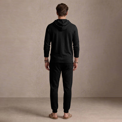 Black Hooded Full Sleeve T-shirt with Black Trackpant Tracksuit