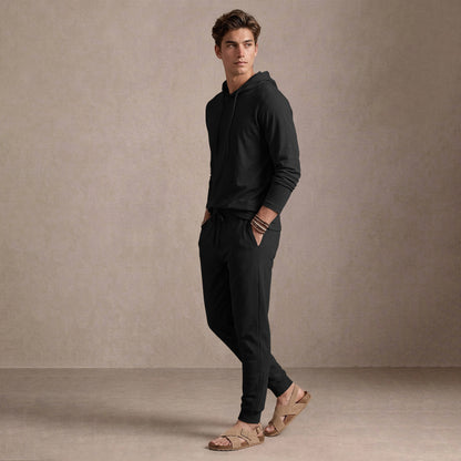 Black Hooded Full Sleeve T-shirt with Black Trackpant Tracksuit
