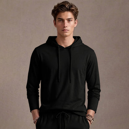 Black Hooded Full Sleeve T-shirt with Black Trackpant Tracksuit